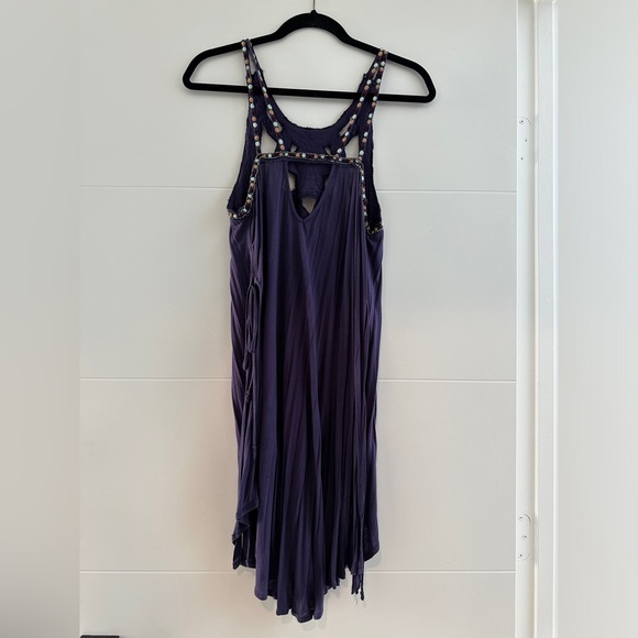 Free People Purple Beaded Boho Festival Tunic Bikini Cover-Up Top Size S - Picture 12 of 14